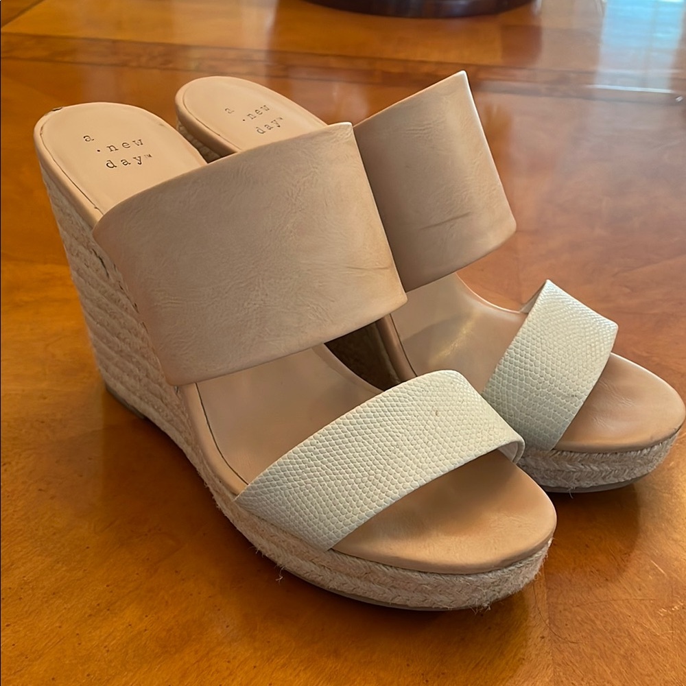 A New Day Tan and Cream Wedge Shoes with Platform Sole
